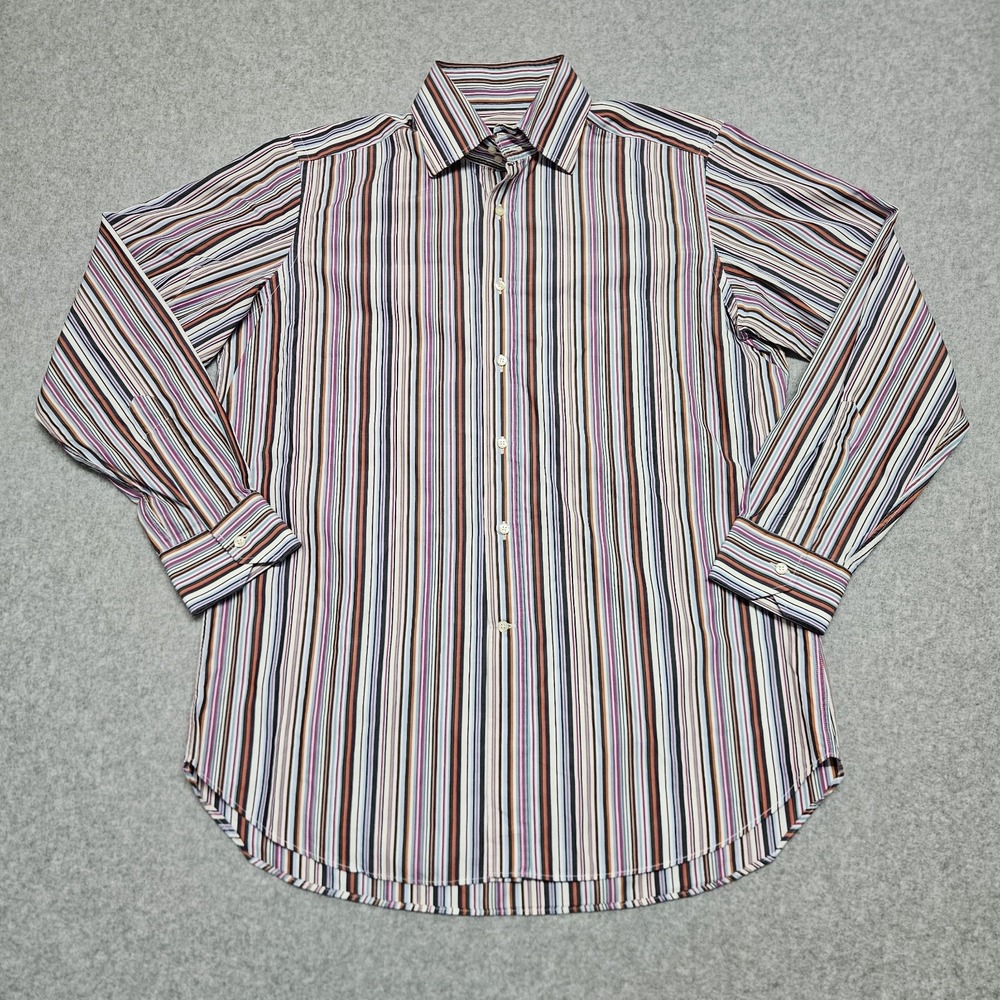 Etro Milano Mens Size 42 Multi Stripe Long Sleeve Button-Down Dress Shirt Italy
